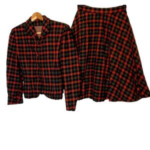 Vintage 1950s Skirt Suit Moordale Blazer Skirt XS Juniors Red Gray Virgin Wool